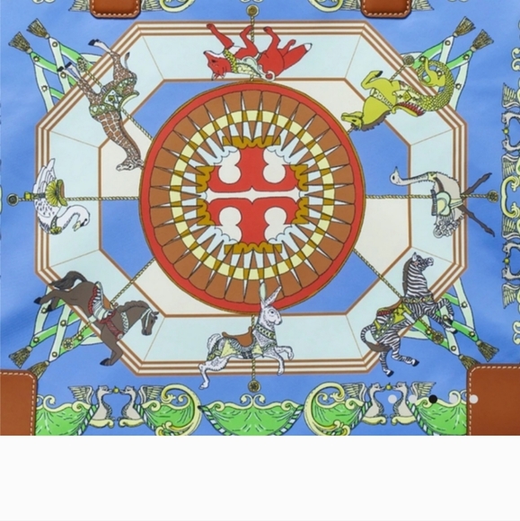 Tory Burch Ella Printed Tote Blue Carousel NWT - Picture 6 of 7